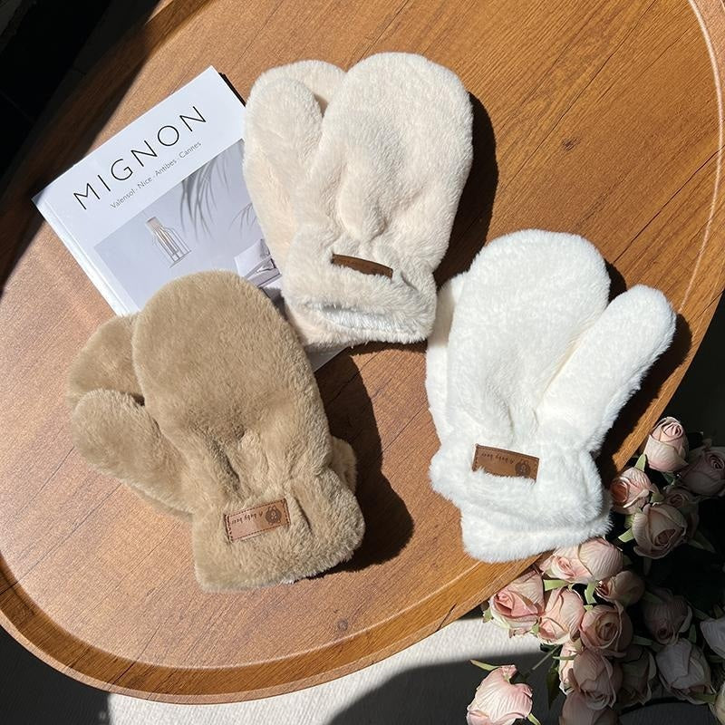 Moufles à étiquette cousue en peluche — lot de 2 paires
