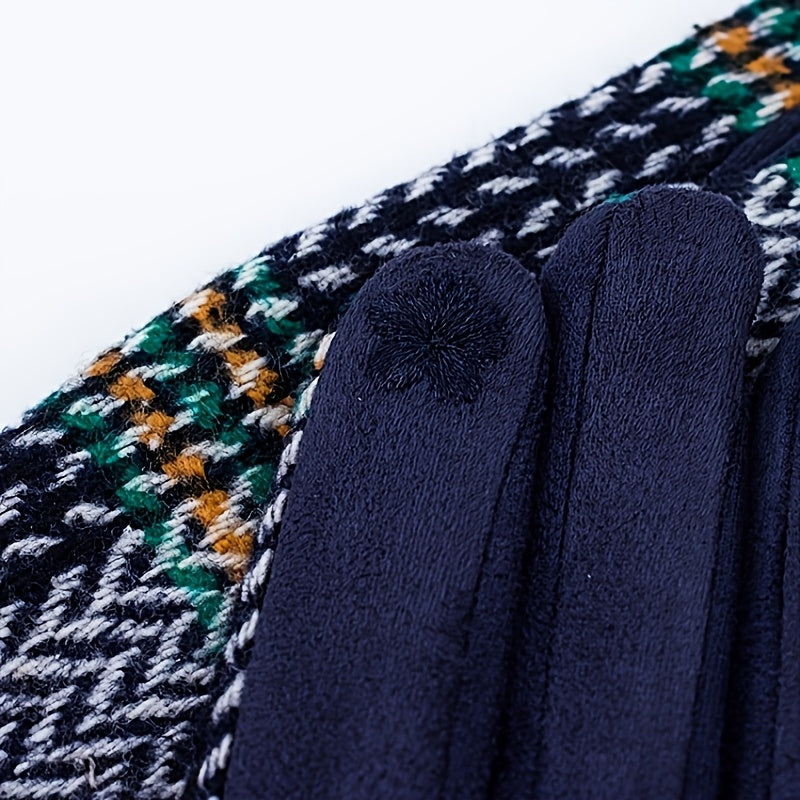 Gants en maille, 4 coloris, rayé, brodé