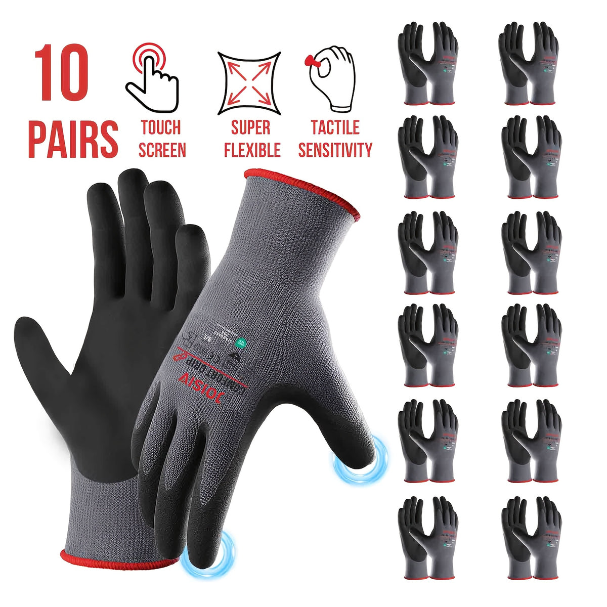 Gants de travail tactiles en maille enduite — lot de 20 paires