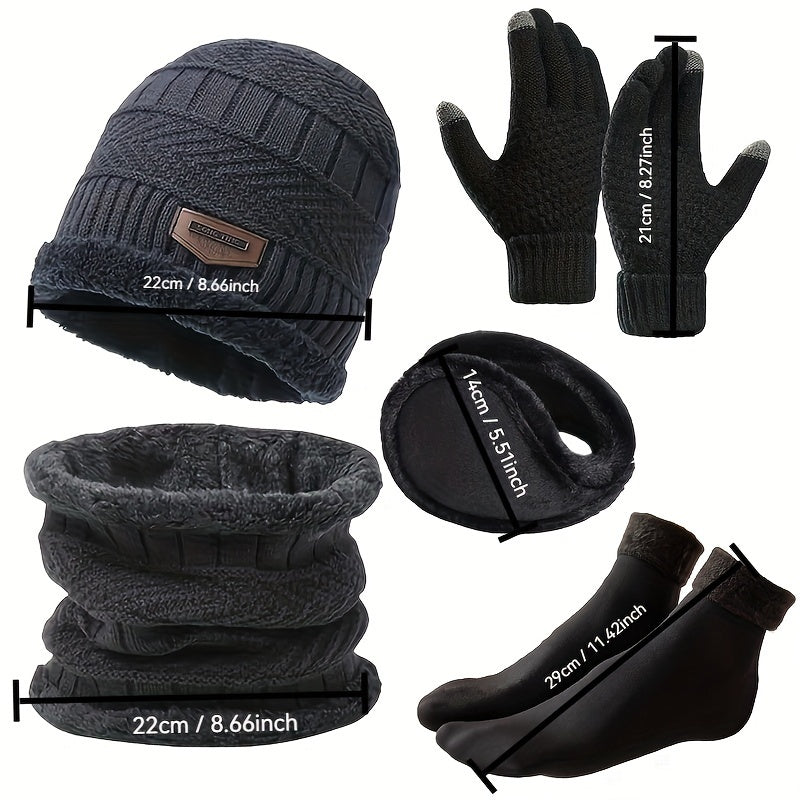 Ensemble 5 pièces — bonnet, tour de cou, gants, chaussettes et cache-oreilles