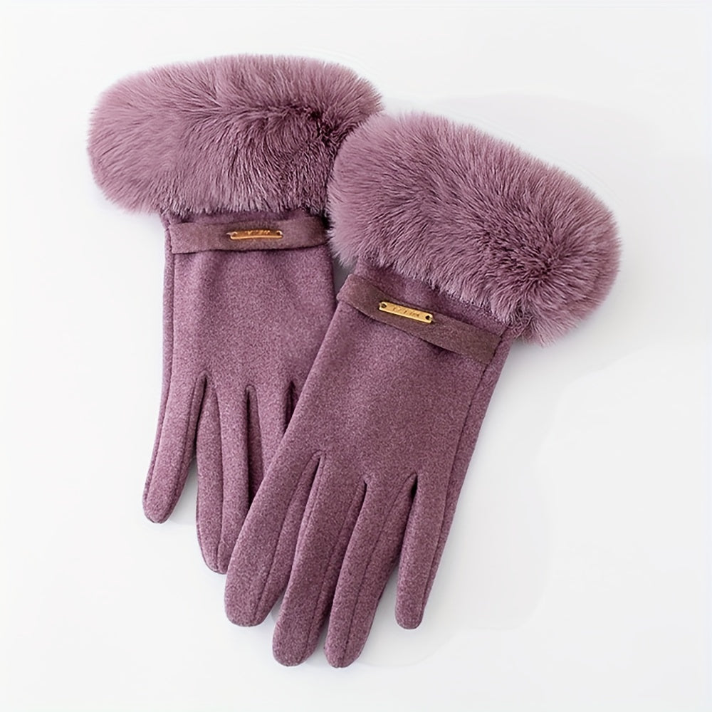 Gants à revers de fourrure en suédine