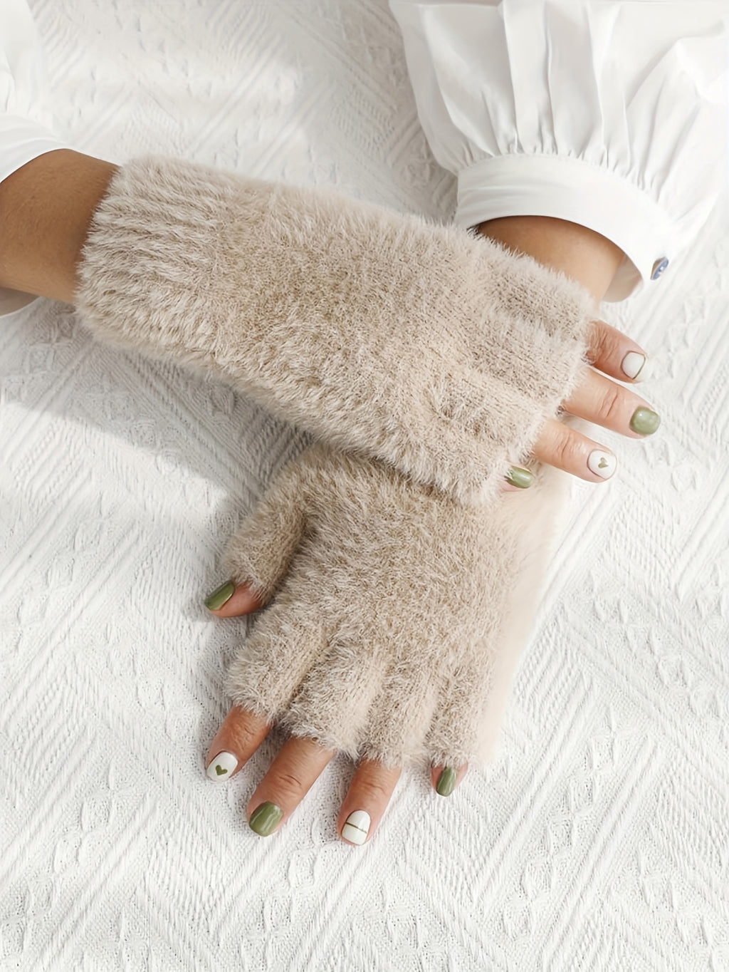 Gants sans doigts en maille, 2 coloris, tissé