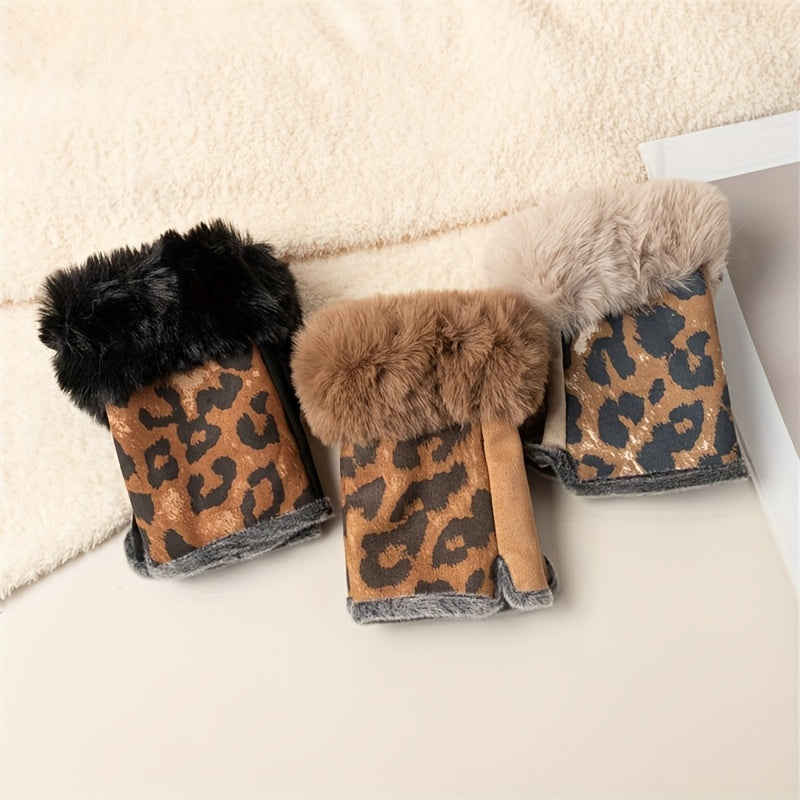 Gants sans doigts en maille, 3 coloris, noir, fourrure beige et col en fourrure marron