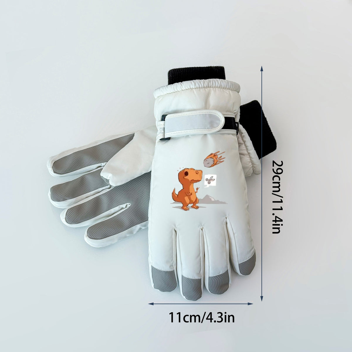 Gants de ski imperméables à sangle de poignet pour enfant, blanc