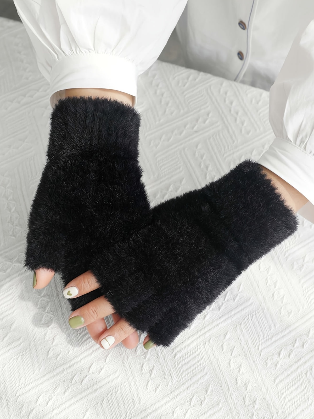 Gants sans doigts en maille, 2 coloris, tissé