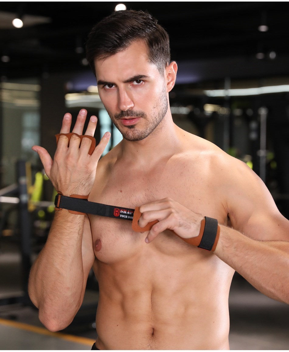 Gants de musculation à sangle de poignet en cuir