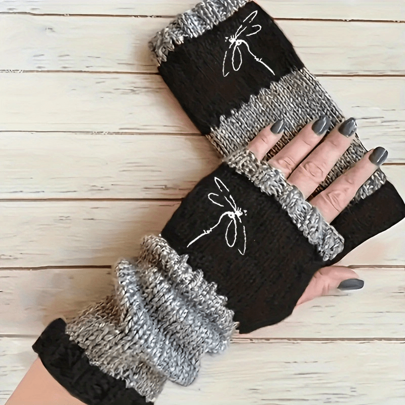 Gants sans doigts en maille, 2 coloris, brodé