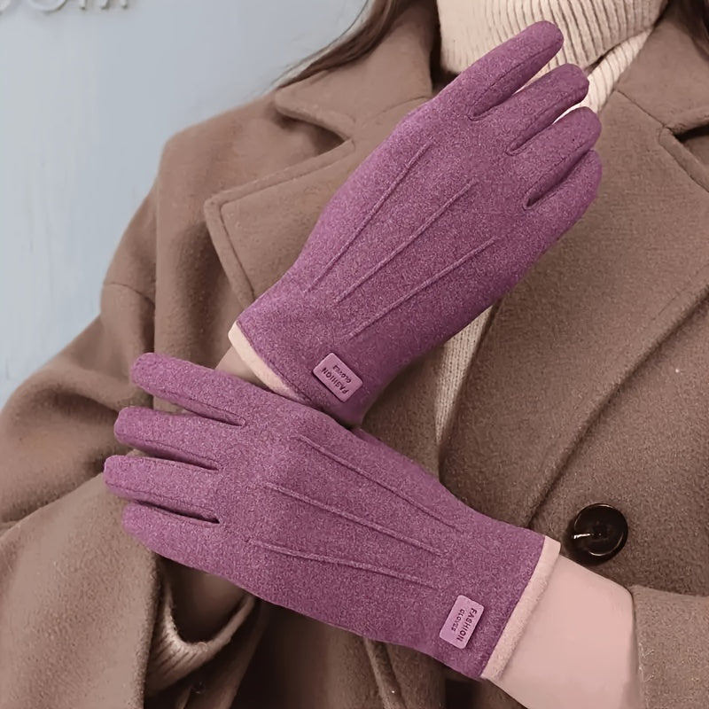 Gants tactiles à étiquette cousue en maille, rose