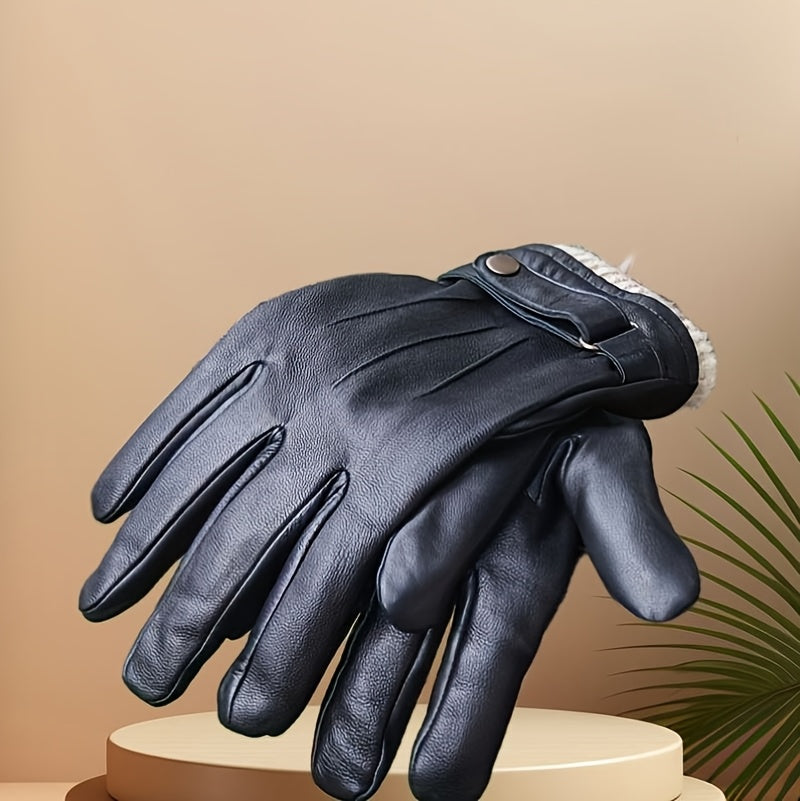 Gants tactiles thermiques en cuir, 2 coloris