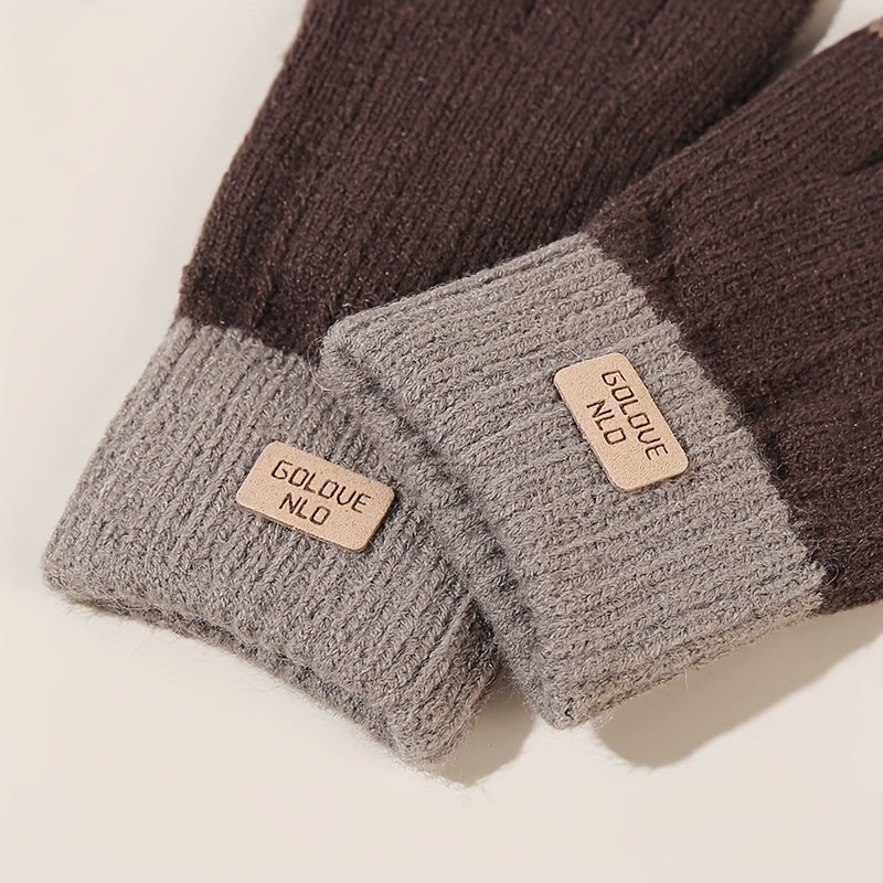 Gants à poignet côtelé à étiquette cousue en maille, café