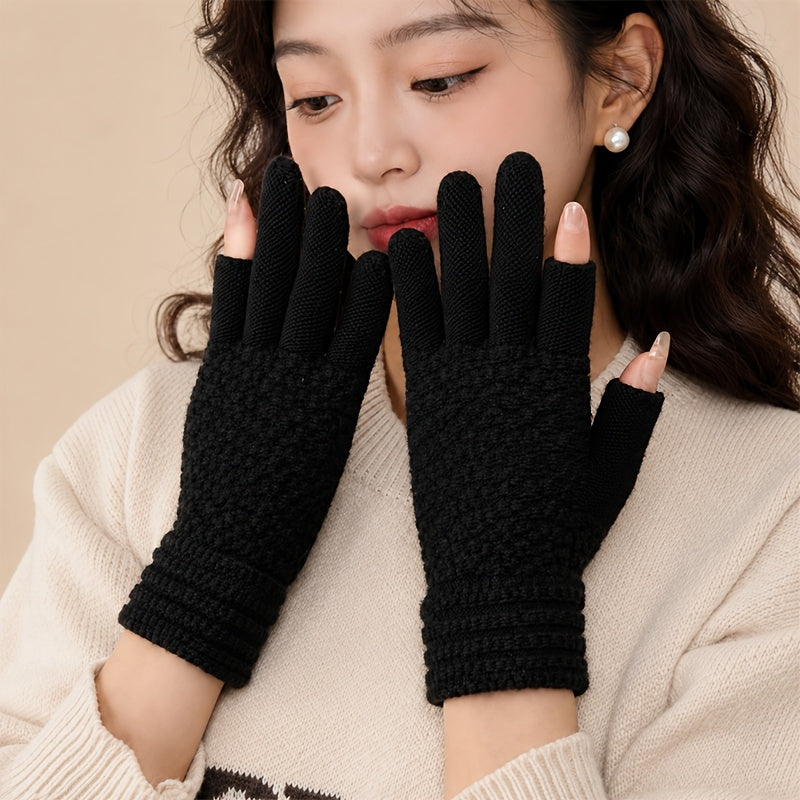 Gants sans doigts thermiques en maille, 5 coloris, à oursons