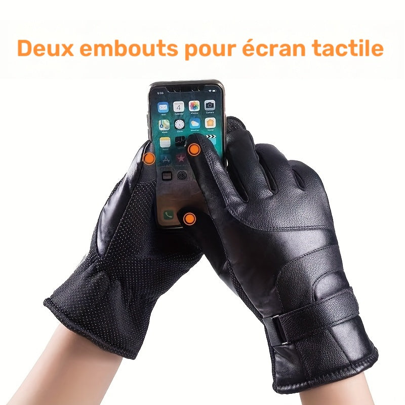 Gants mitaines coupe-vent thermiques en cuir