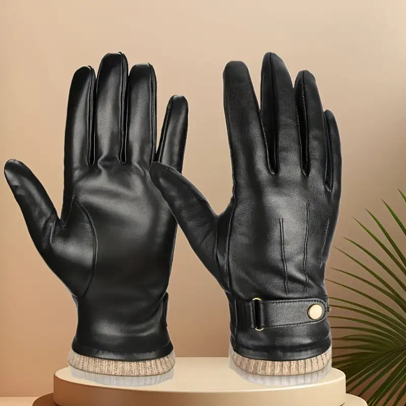 Gants tactiles thermiques en cuir, 2 coloris