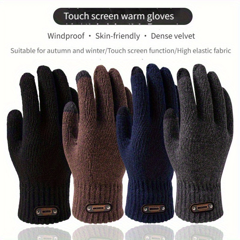 Gants tactiles à étiquette cousue en maille, couleur café