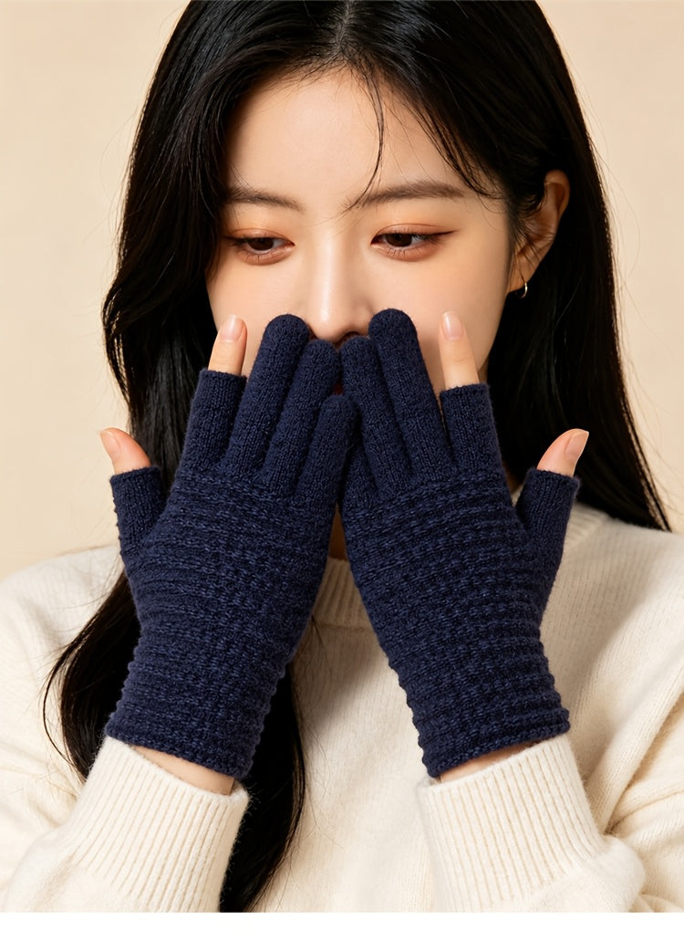 Gants sans doigts thermiques en maille, 5 coloris, à oursons