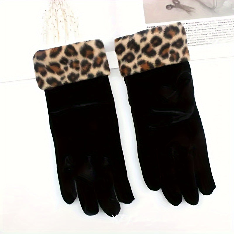 Gants tactiles à motif léopard en suédine