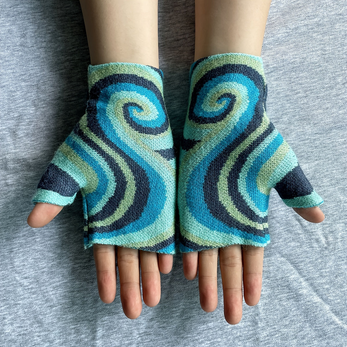Gants sans doigts en maille, 6 coloris, jacquard