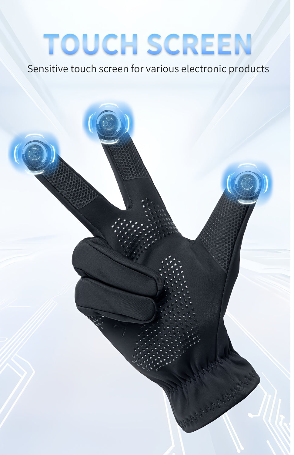 Gants tactiles coupe-vent en maille, noir