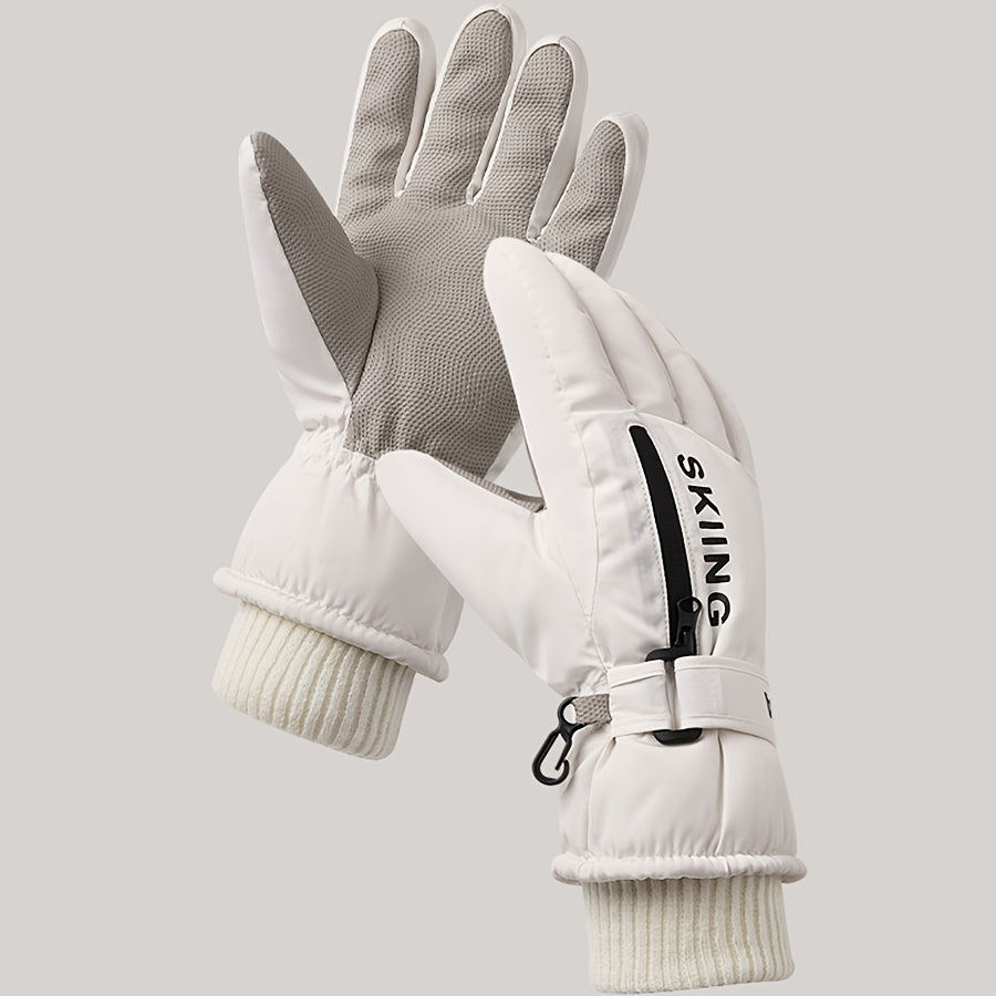 Gants de ski imperméables à sangle de poignet en maille à doublure polaire