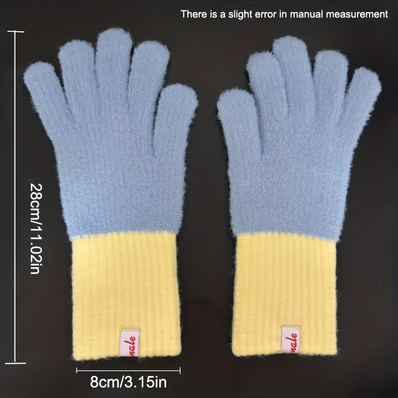 Gants bicolores à étiquette cousue en maille