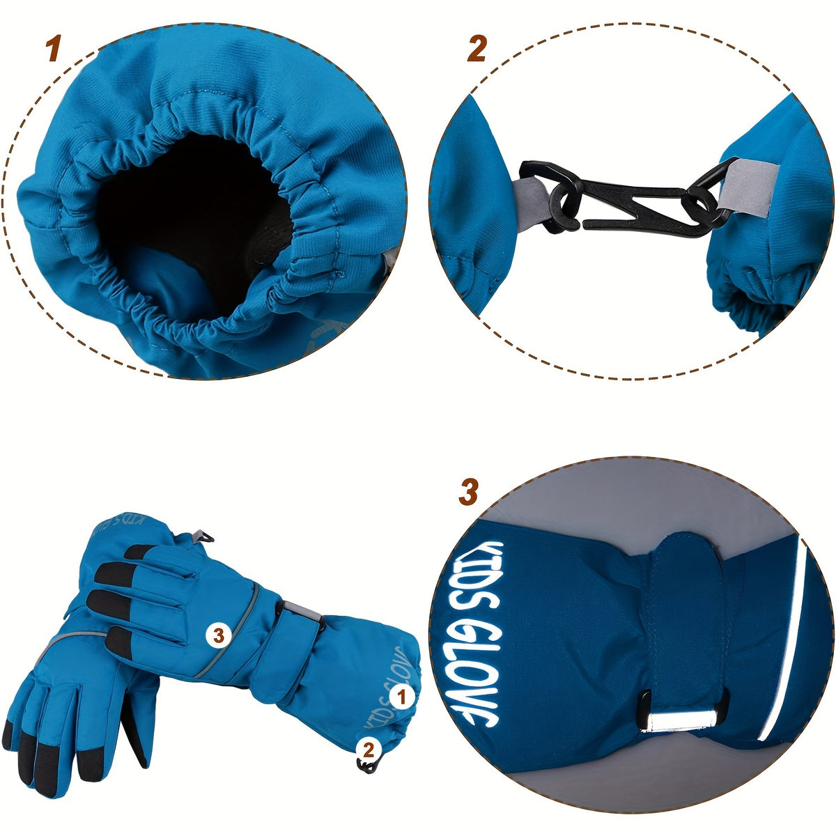 Moufles de ski imperméables en maille pour enfant