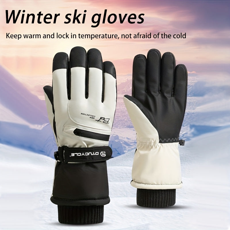 Gants de ski imperméables à poignet côtelé, beige homme