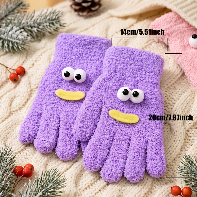 Gants en peluche pour enfant, couleur café