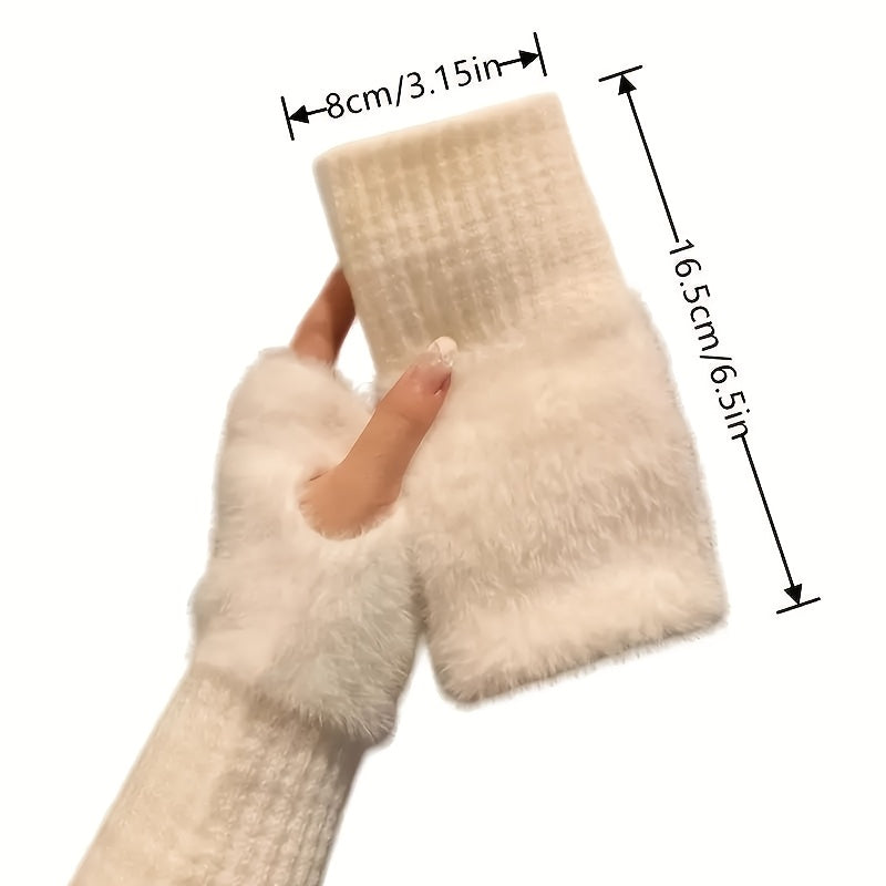 Mitaines tactiles à poignet large en peluche